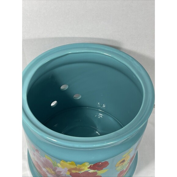 Pioneer Woman 9.5" Potato Keeper 2019 Breezy Blossoms Teal Large Great Condition - Picture 8 of 8